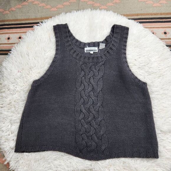 Contrasts Vintage Black Cableknit Sweater Tank Women's Medium - Picture 4 of 4